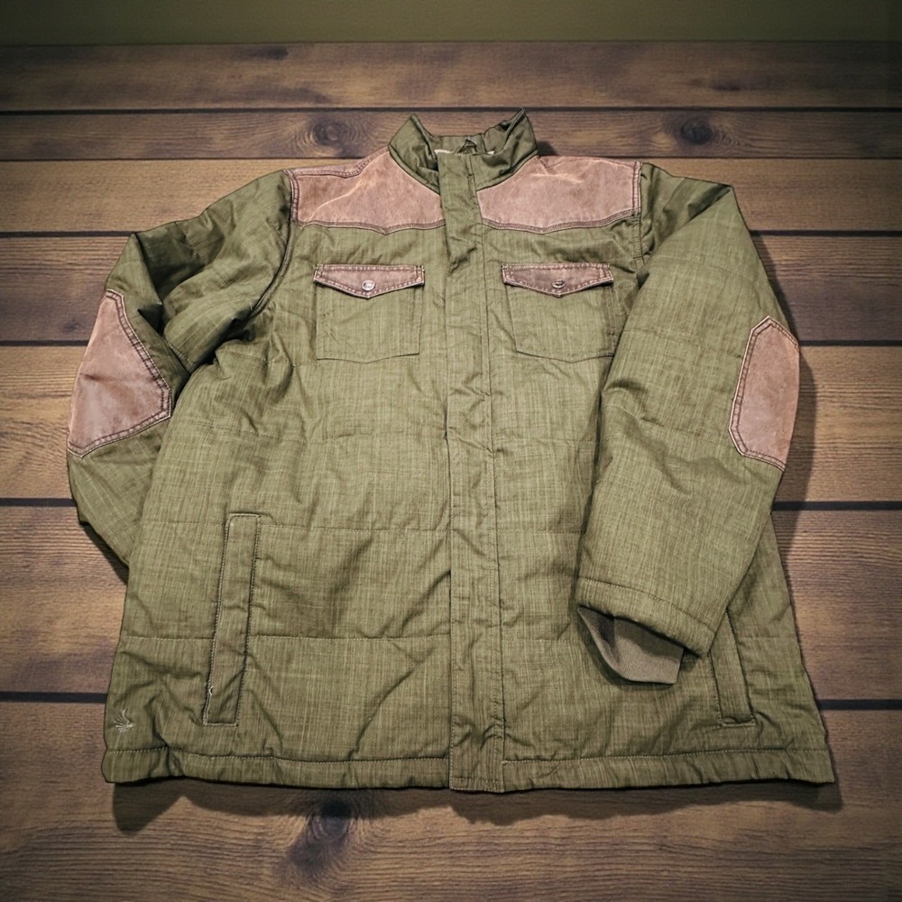 Cody James Authentic Western Men's Size XL Green Quilted Jacket Leather Accents